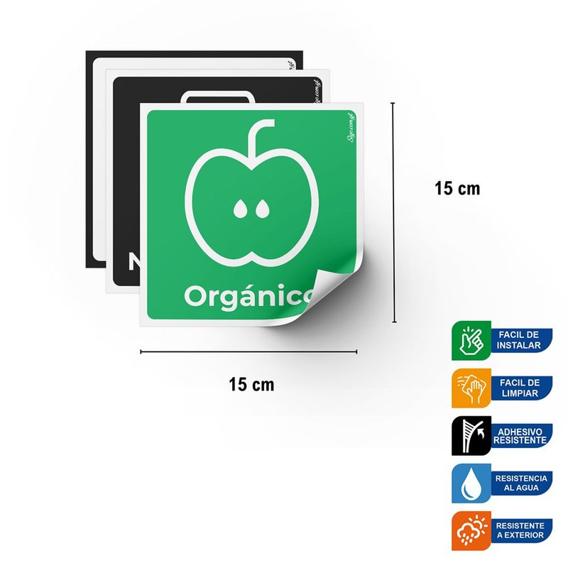 Set de 3 Stickers para Separación de Residuos Reciclables y Orgánicos