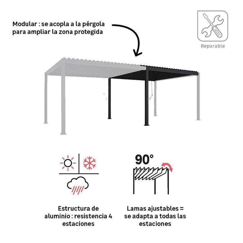 Extensión Pérgola Bioclimática de Aluminio Gris Modus