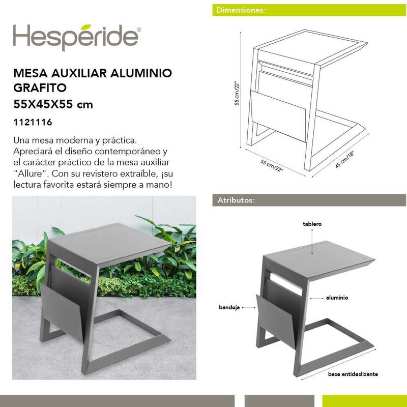 Mesa Auxiliar Grafito de Aluminio