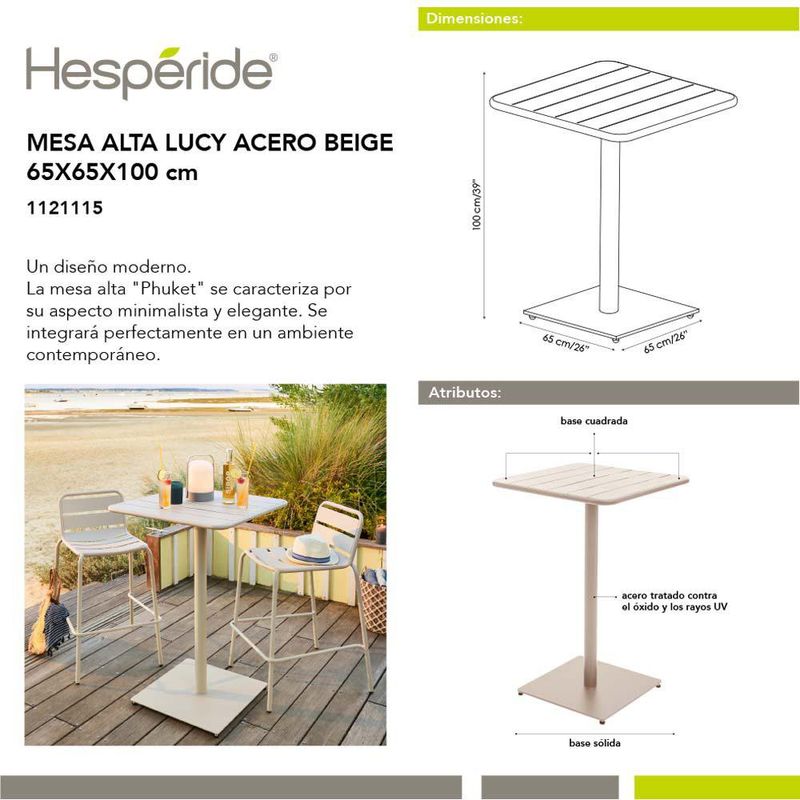 Mesa Alta Lucy de Acero Beige