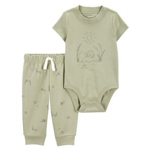 Conjunto de Body y Pantalón Texturizado Sólido Oliva para Niño - Varias Tallas