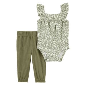 Conjunto de Body y Pantalón Estampado Floral Verde para Niña - Varias Tallas
