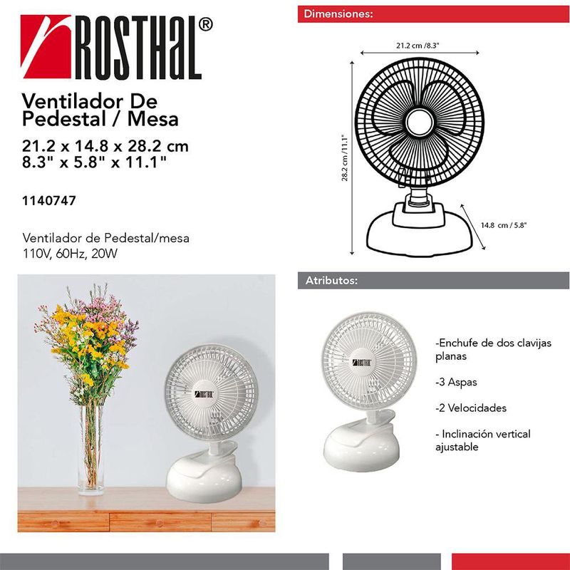 Ventilador de Pedestal para Mesa Blanco