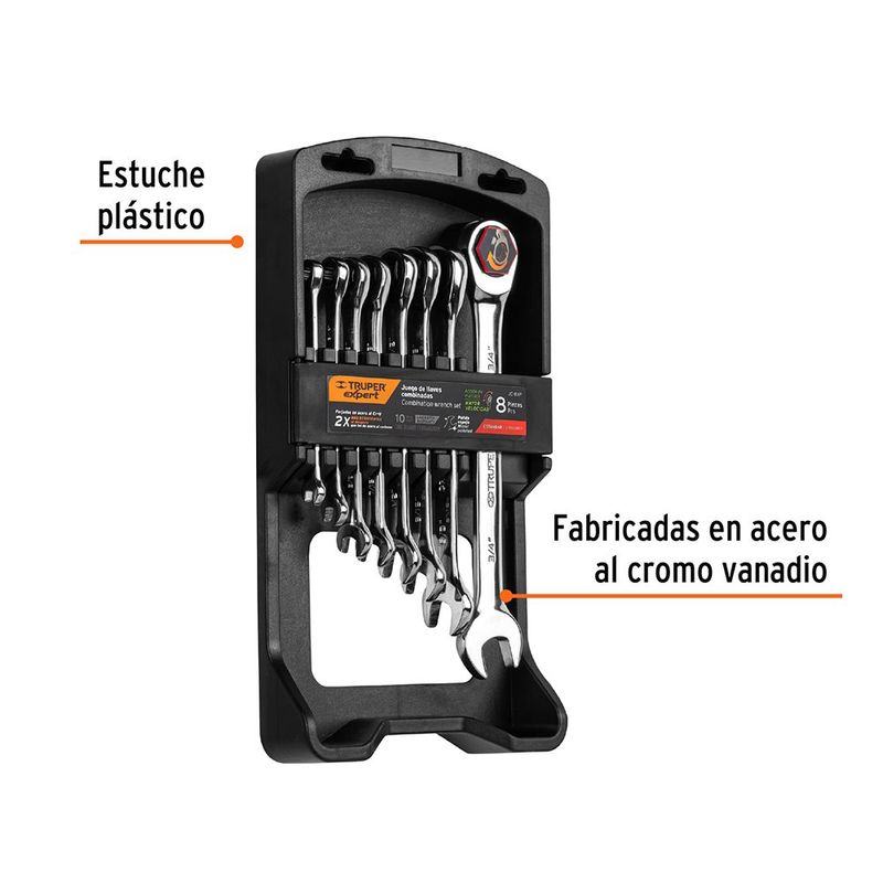 Juego de 8 Llaves Combinadas Estándar Pulidas con Matraca