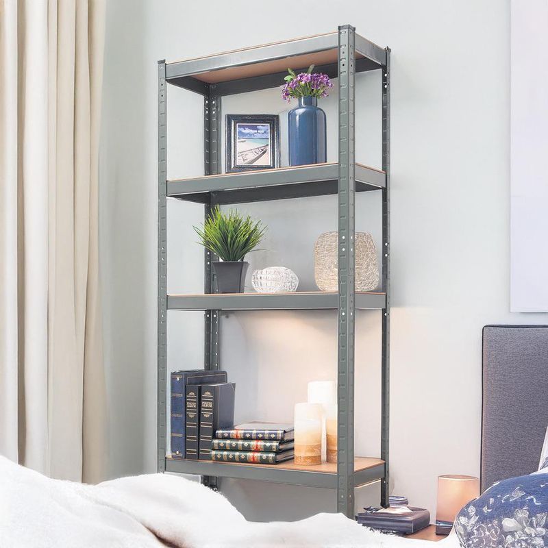 Estante Metálico con Madera 4 Niveles Gris