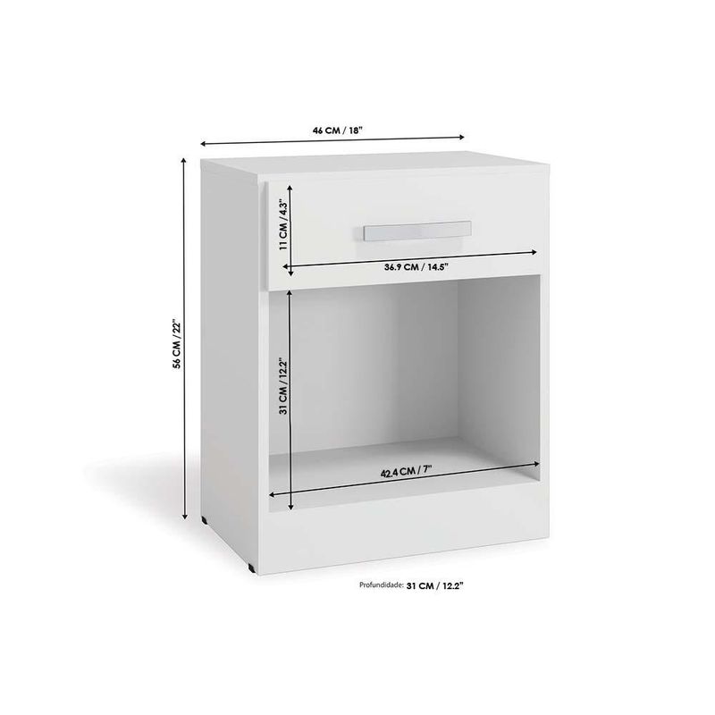 Mesa de Noche Ada Blanca de 1 Gaveta
