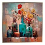 Cuadro Decorativo con Flores y Botellas 102x102Cm