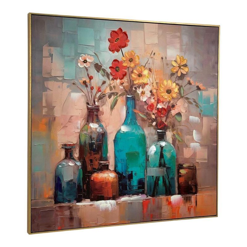 Cuadro Decorativo con Flores y Botellas 102x102Cm