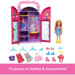 Barbie Chelsea y Armario de Juguete con Ropa y Accesorios, Set de 17 Piezas