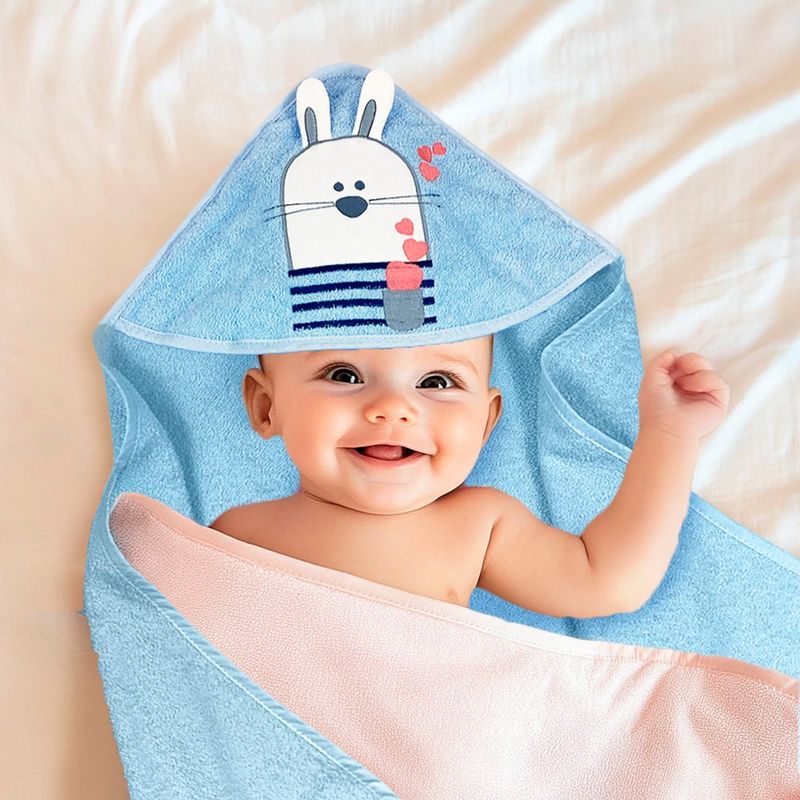Toalla con Capucha para Bebé Pzas Conejo Celeste Cemaco