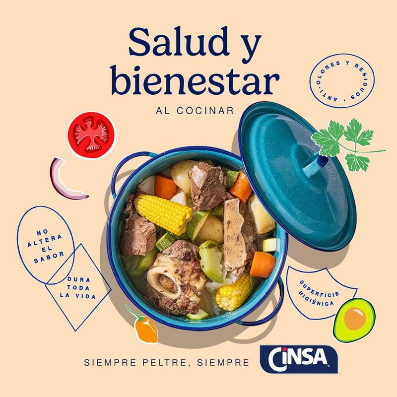 Olla Esmaltada Alta con Tapa Azul