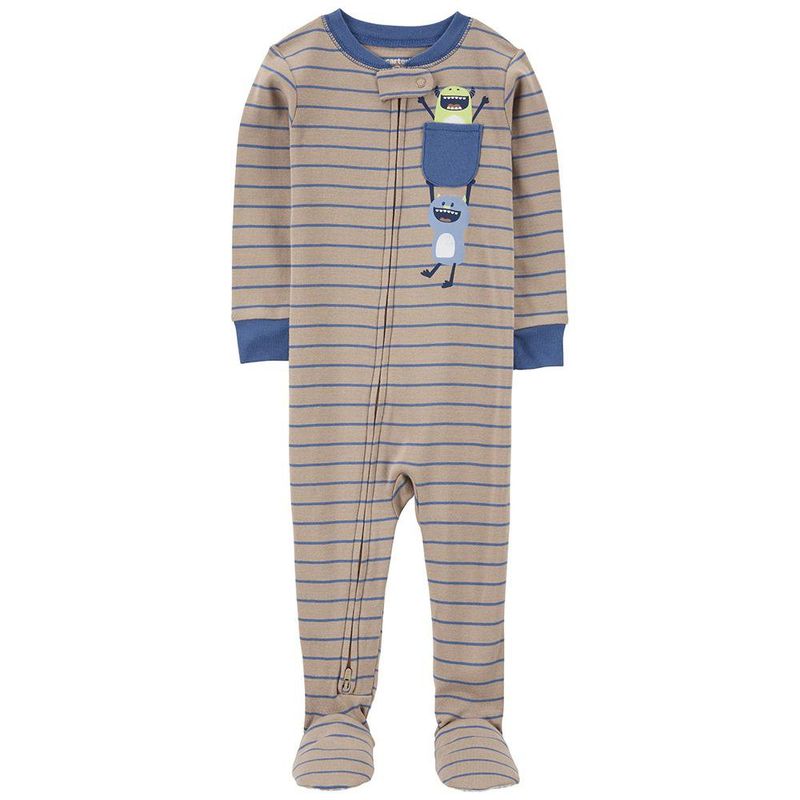 Pijama Entera Algodón Rayas Marrones Monstruo - Varias Tallas