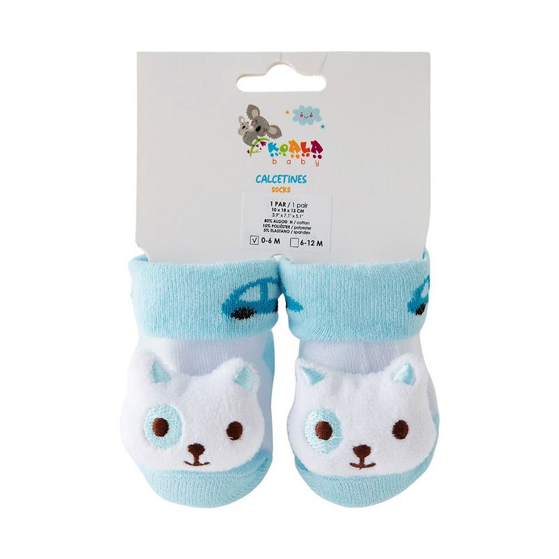 Set de Calcetas para Bebé con Diseño de Animalito Blanco con Celeste 6-12 Meses