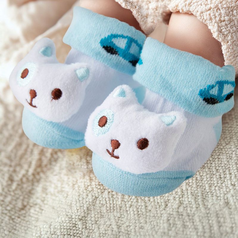 Set de Calcetas para Bebé con Diseño de Animalito Blanco con Celeste 6-12 Meses