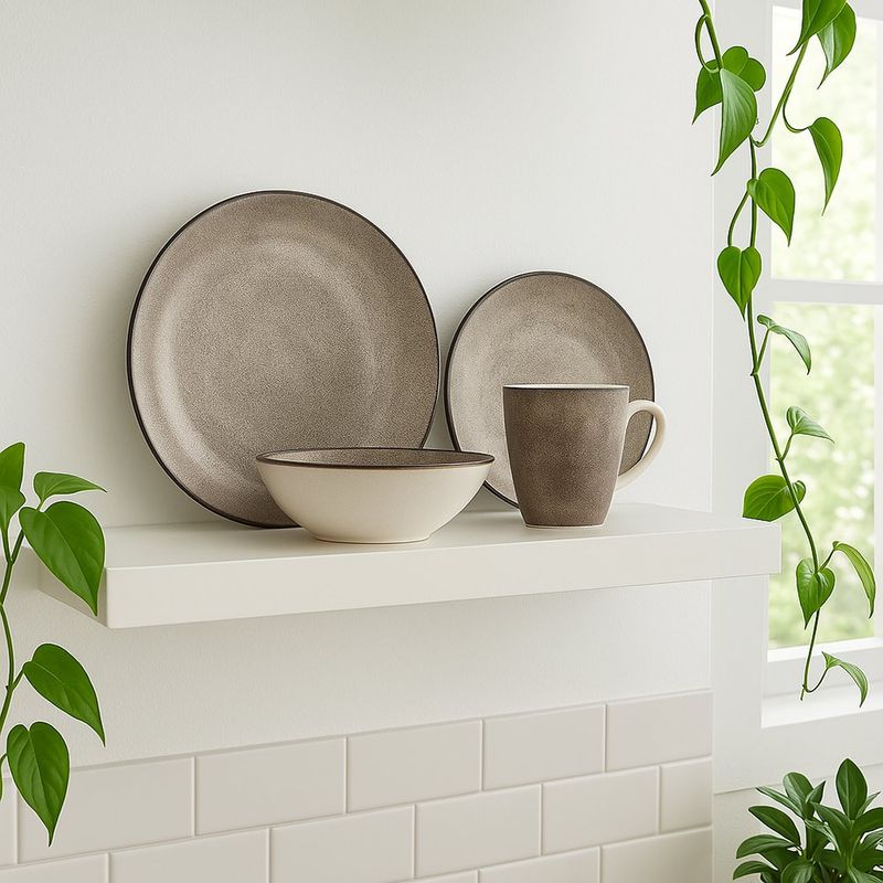 Vajilla Armonía Cerámica Gris Estilo Marmolado 16 Pzs