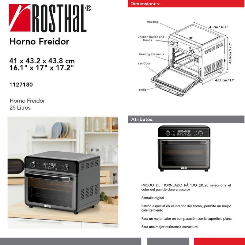 Horno Freidor Negro 26 L - Rosthal