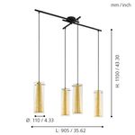 Lámpara Colgante Pinto Gold de 4 Pantallas Cilíndricas 40 W