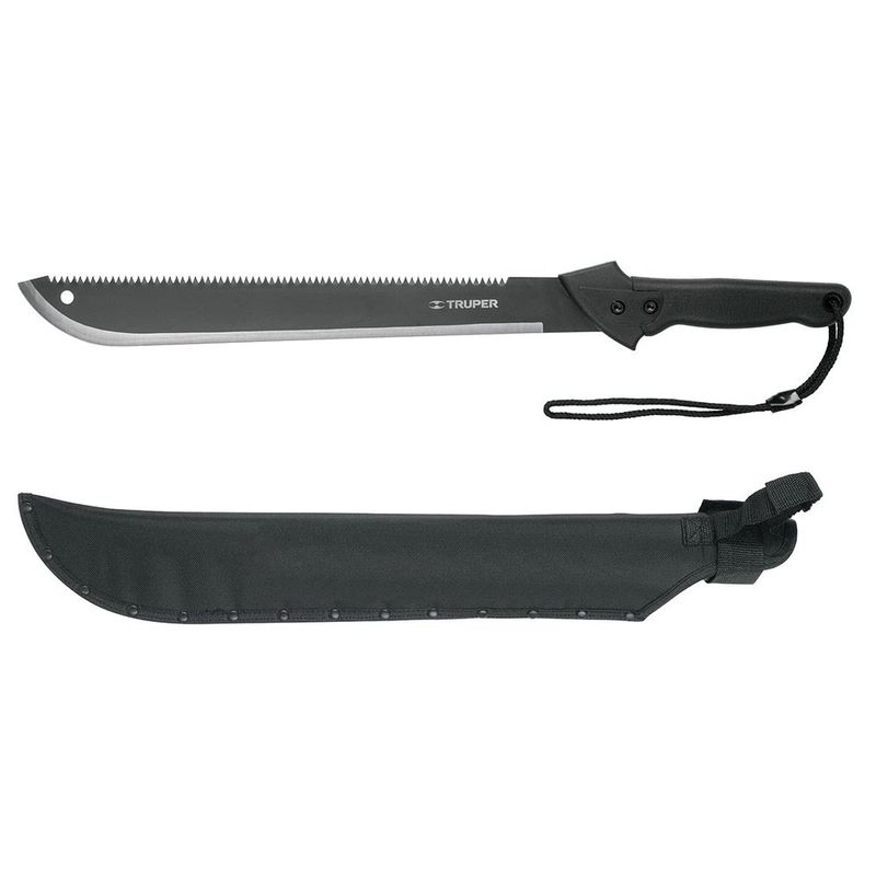 Machete Doble Filo con Cacha Bimaterial y Funda 18 Plg
