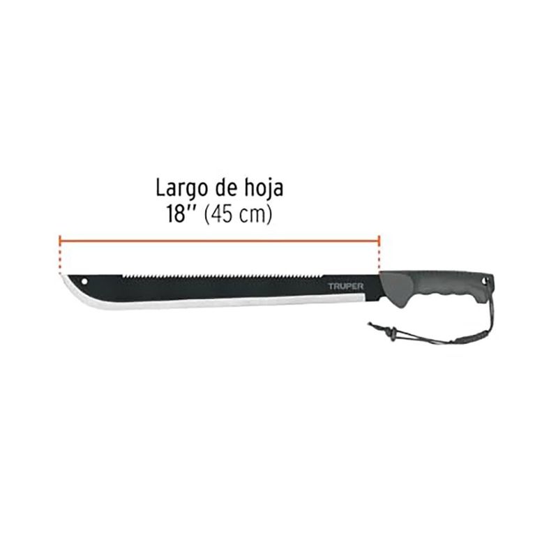 Machete Doble Filo con Cacha Bimaterial y Funda 18 Plg