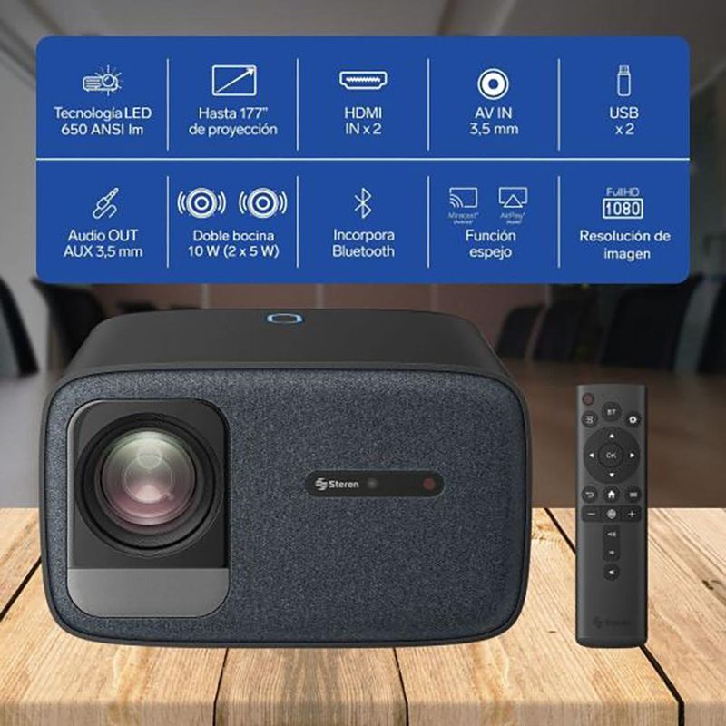 Proyector Multimedia Full HD Función Espejo Bluetooth 650 Lm