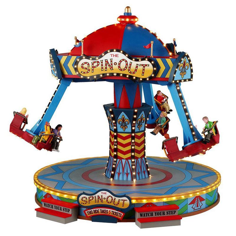 Juego de feria navideño giratorio con luces LED, personajes sentados y diseño colorido