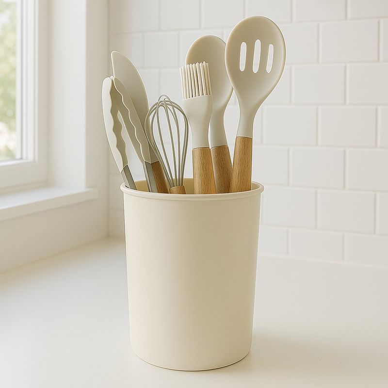 Set de 9 Utensilios de Silicona Beige