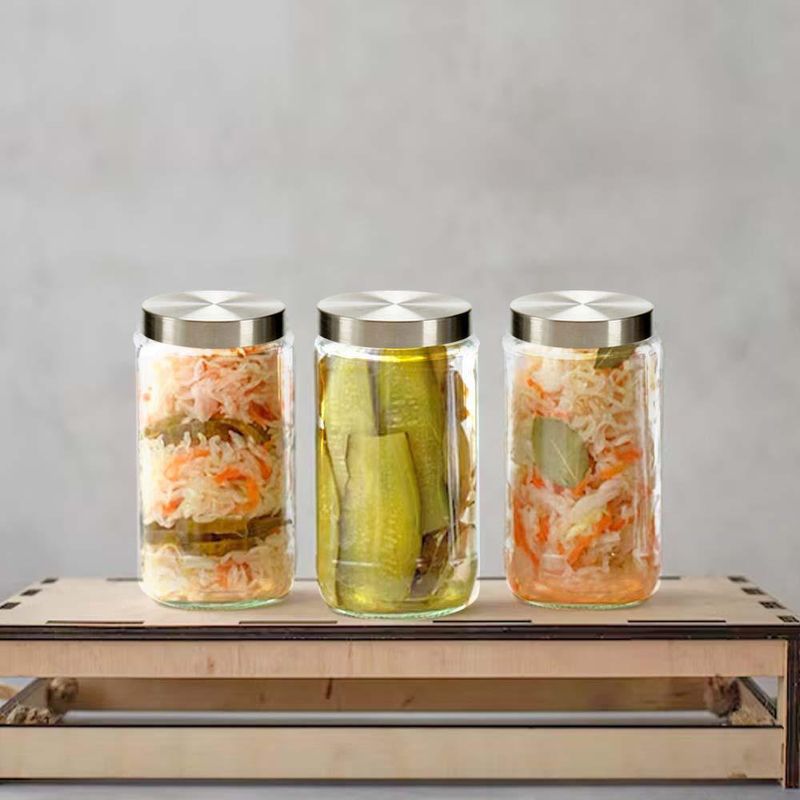 Bote de Cristal Cilíndrico con Tapa de Acero 1 L