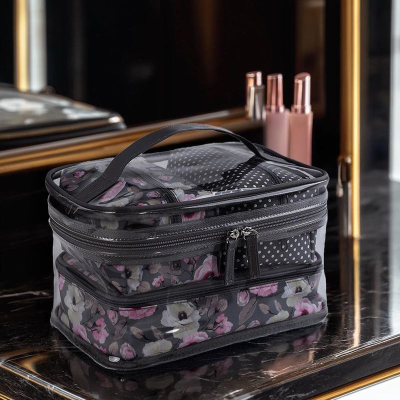 Set De 3 Cosmetiqueras Gris Flores - Viva