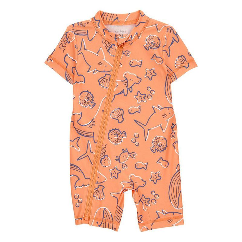 Traje de Baño Naranja Estampado Marino  - Varias Tallas