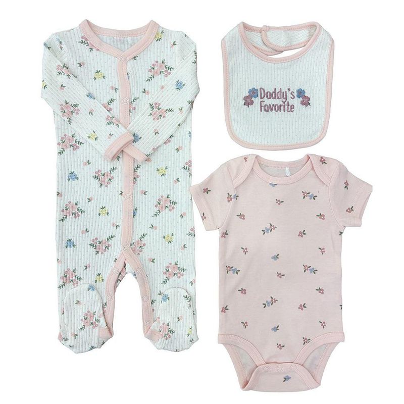 Set Pijama Flores Blanca 3 Pzas 6-9 Meses