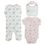 Set Pijama Flores Blanca 3 Pzas 6-9 Meses