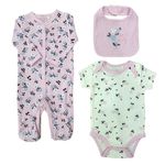Set Pijama Flores Rosa 3 Pzas 6-9 Meses
