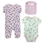 Set Pijama Flores Rosa 3 Pzas 6-9 Meses