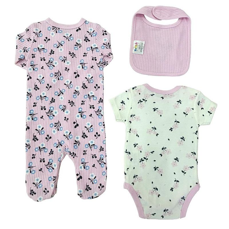 Set Pijama Flores Rosa 3 Pzas 6-9 Meses