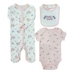 Set Pijama Flores Blanca 3 Pzas 0-3 Meses