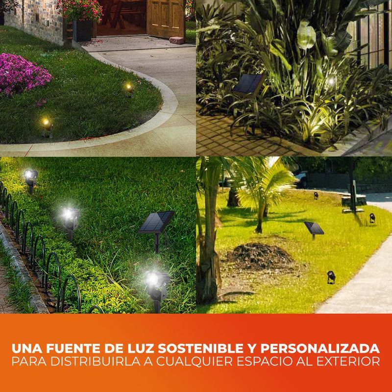 Set de Estacas con Luz Cálida y Panel Solar