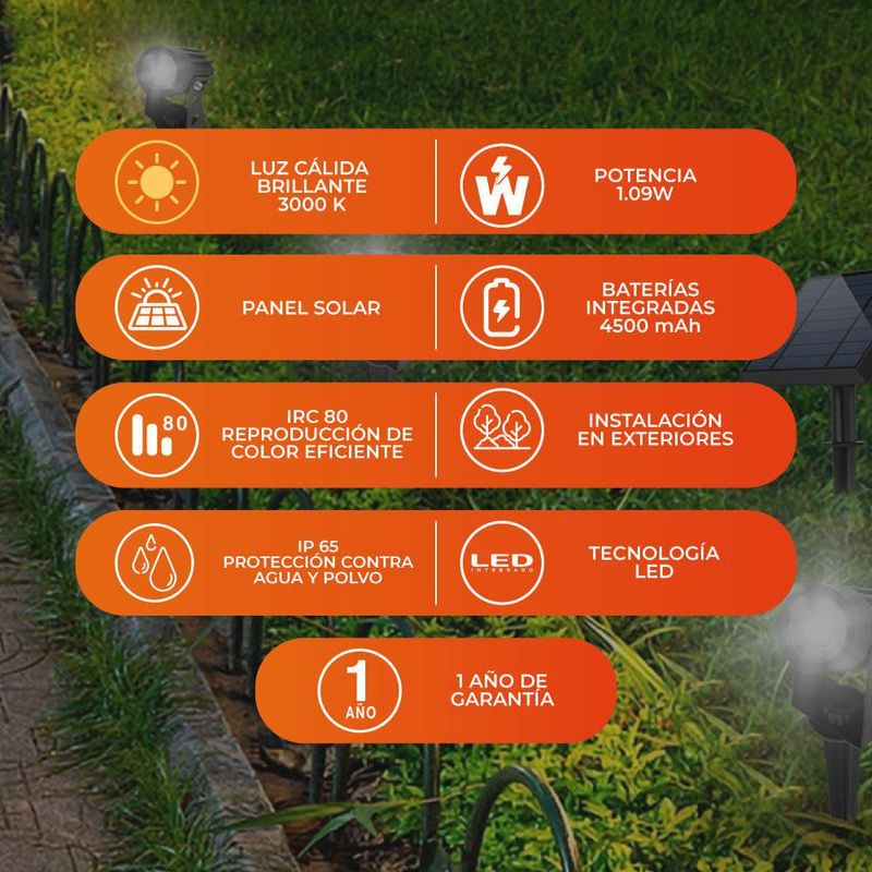 Set de Estacas con Luz Cálida y Panel Solar