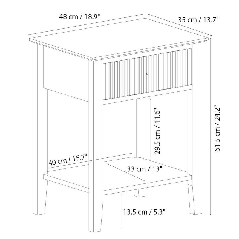 Mesa de Noche Blanca con Cajón y Repisa