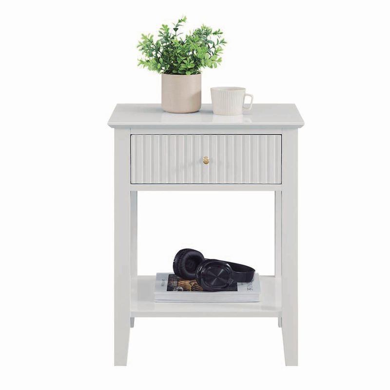 Mesa de Noche Blanca con Cajón y Repisa
