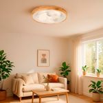 Ventilador Blanco y Madera con Luz Led