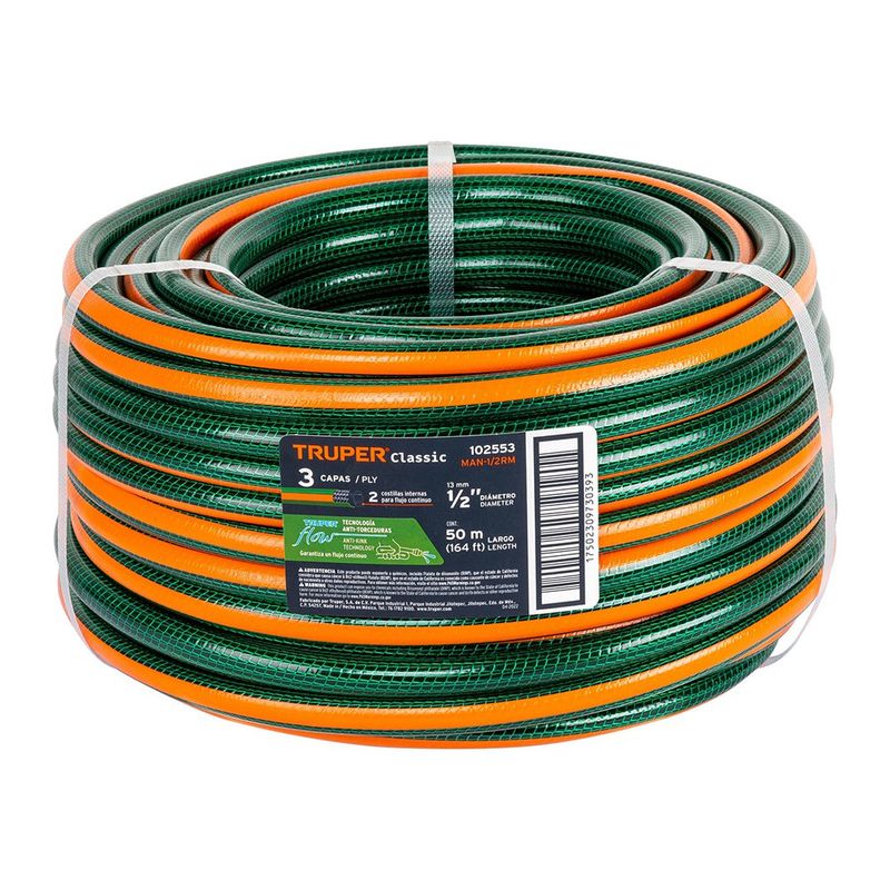 ?Manguera Truper de 1/2 Plg 3 Capas en Rollo de 50 M