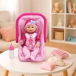 Muñeca Bebé con Porta bebé y Biberón