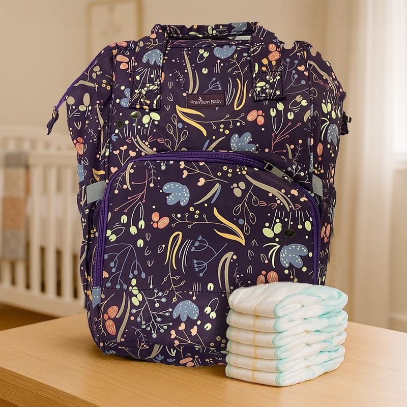 Pañalera Tipo Mochila Estampado de Flores Azul Pav