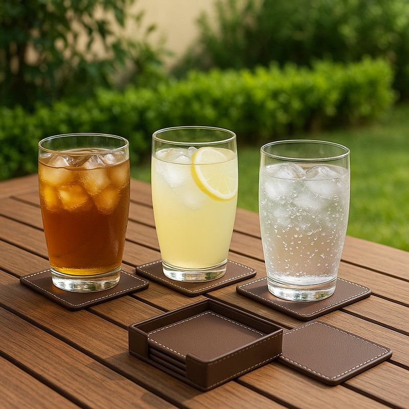 Set-de-6-Portavasos-Cuadrados-de-Piel-Sintetica-con-Base-Cafe