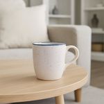 Taza de Porcelana Blanca con Borde Azul Vintage 12.8 Oz