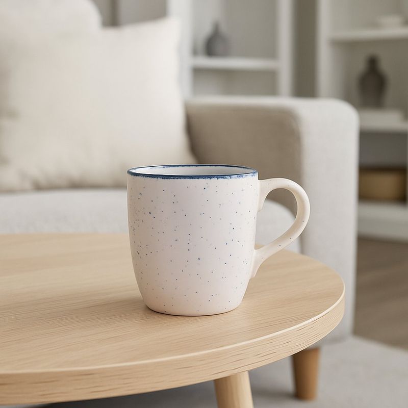 Taza de Porcelana Blanca con Borde Azul Vintage 12.8 Oz