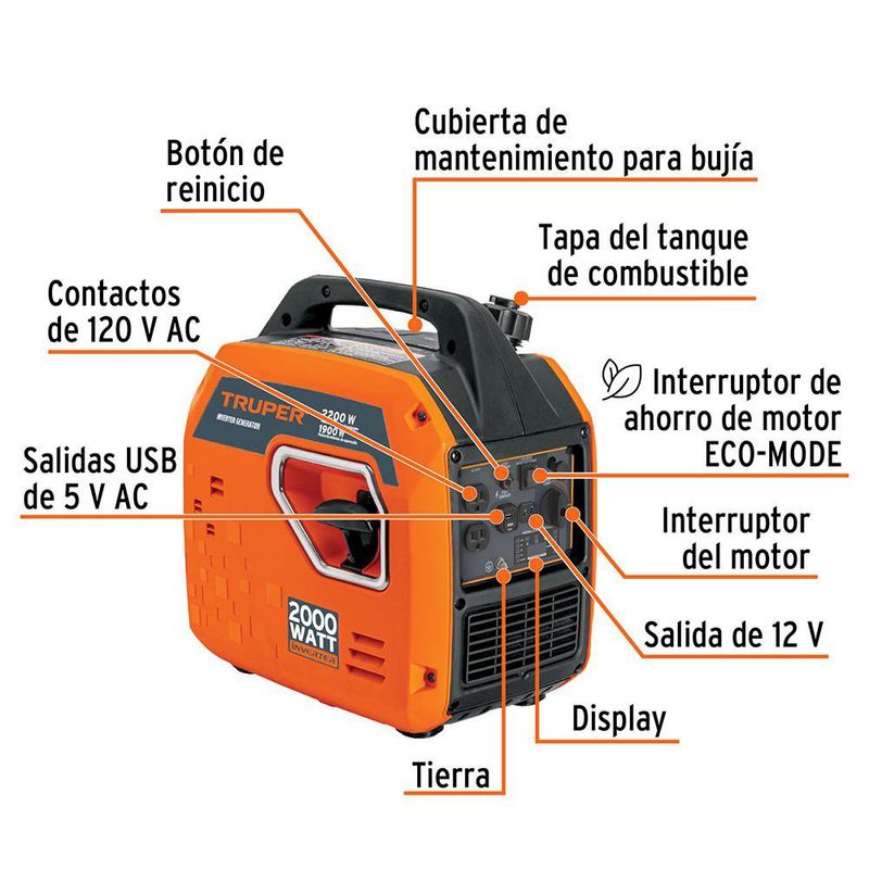 Generador Inversor a Gasolina Encendido Manual 2200 W