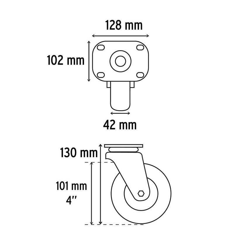 Rodo de Hule con Balero 4 Plg Pisada 42 Mm