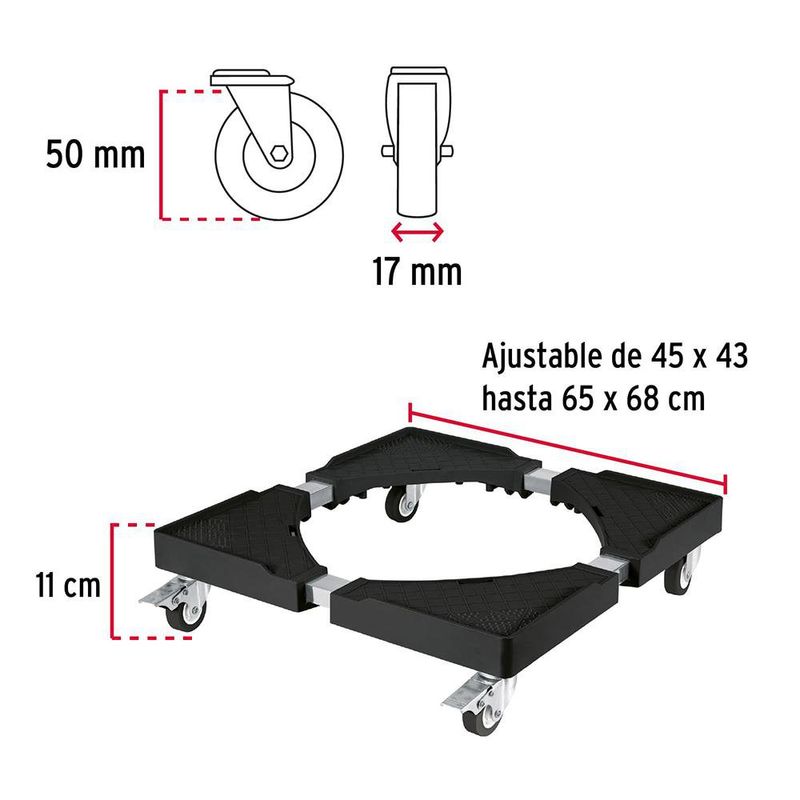 Base con Rodos Ajustable para Línea Blanca Soporta 400 Kg