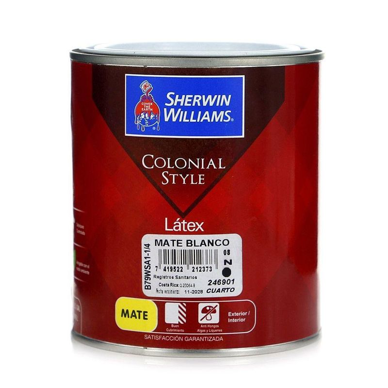 Colonial Style Látex Mate Blanco 1/4 Gal - Sherwin Williams